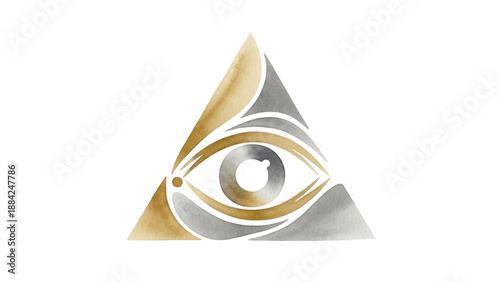 An all seeing eye in triangle with gold and silver triangle in.