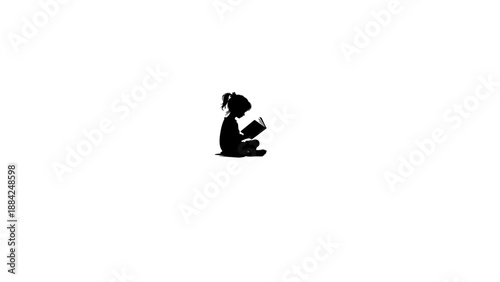Young Girl Silhouette Reading Book, Knowledge Concept