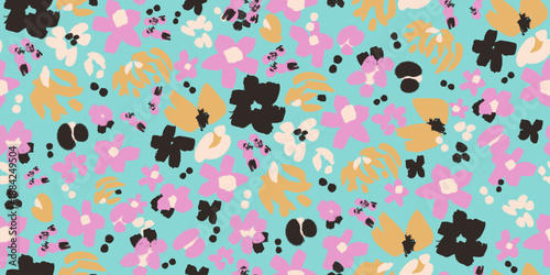 Seamless abstract botanical floral pattern with organic blooming shapes. Modern plant-inspired color palette for textile, fashion prints, packaging and branding design