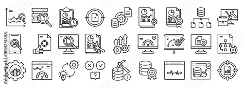 Business Intelligence icon collection. Containing design business, technology, data, intelligence, analysis	