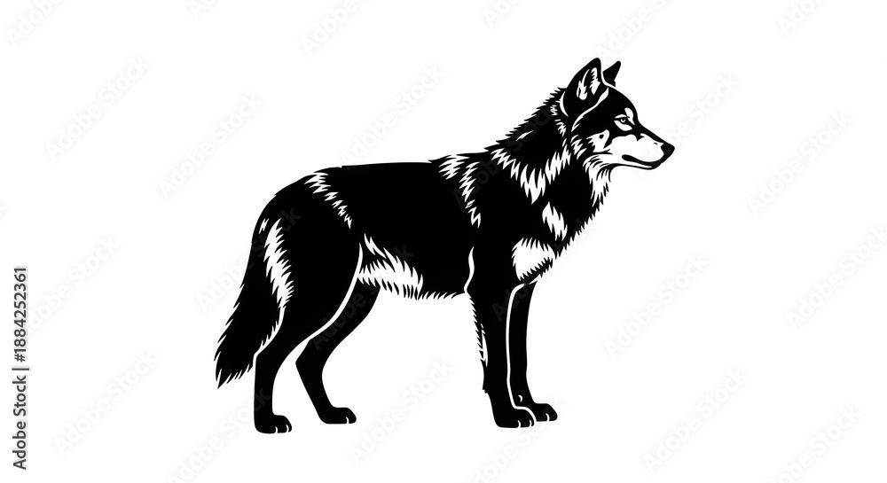 Fototapeta premium Wolf Silhouette Vector Art Illustration - Generative AI.