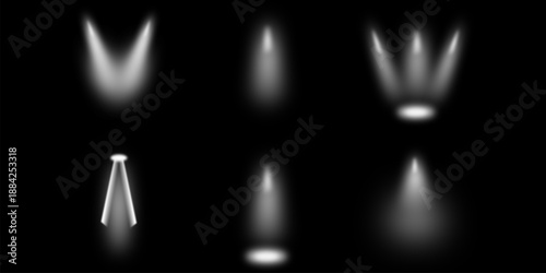 Set of energy-efficient light bulbs, vector art, glowing on white, representing new ideas and solutions.