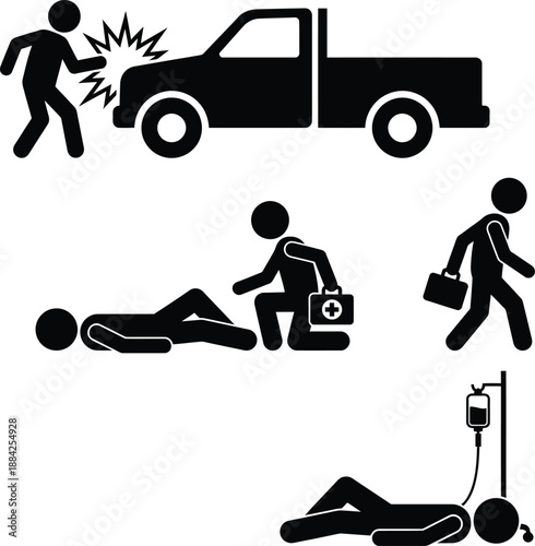 Accident victims receiving medical attention and treatment
