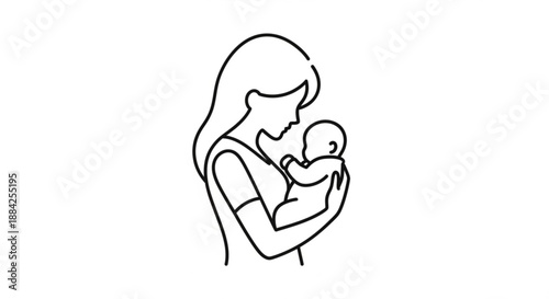 Mother holding newborn baby close loving embrace simple line drawing black and white minimalist illustration