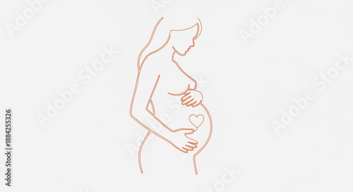 Pregnant woman with heart on belly line art illustration symbolizing love and motherhood pregnancy and parenthood concept