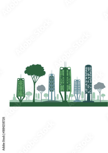 Artificial Carbon Capture Tree Silhouette, Direct Air Capture Technology DAC, Net Zero Infrastructure and Sustainable City Vector Art