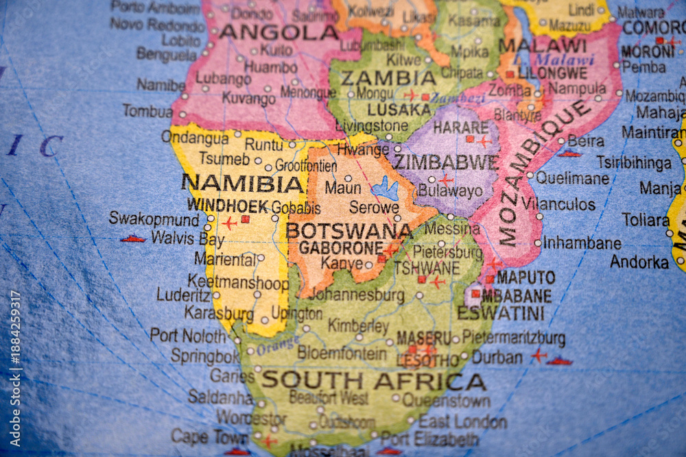 Obraz premium Close-Up of Country Botswana Map On The Political World Map - Cartography