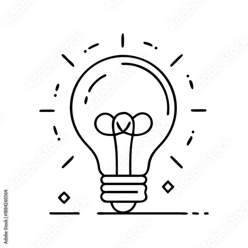 A simple line drawing of a lightbulb with a bright idea