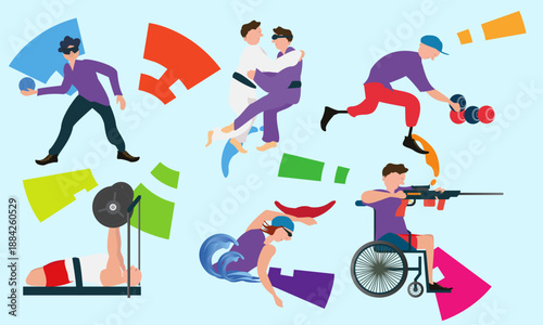 Graphic Of Disabled Athletes Player Sport Symbol/Icon Competition Flat Vector Illustration . Logo Emblem vector For Banner Flyer Brochure. Para sport celebration game party 3rd on Asia.