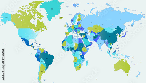 World map. Color modern vector map. Silhouette map