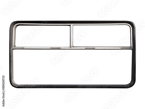 Black bus window rubber frame with inner white divider is isolated.