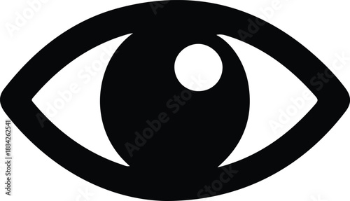 Simple Eye Symbol Line Icon, Minimal black illustration of an eye symbol, representing vision, observation, awareness, security, and perception in a clean iconic style.

