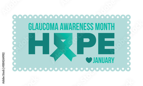 Glaucoma Awareness Month. Celebrate annual in January. Vision problems. Save your eyes. Prevention and protection. Green ribbon. Medical healthcare concept. Poster, banner and background. Vector