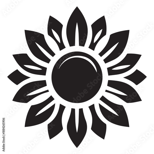 Black and white vector silhouette of a flower isolated on white background