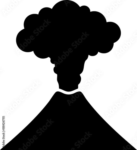 Volcano eruption with ash cloud silhouette isolated on white background minimalist mountain peak and geology nature illustration
