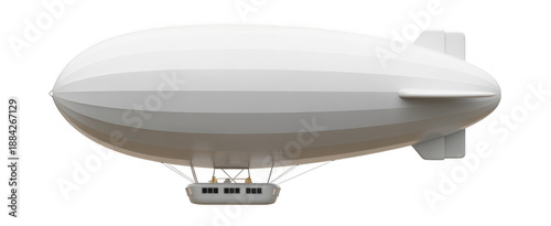 White Blimp Airship with Gondola zeppelin aircraft isolated on a transparent background