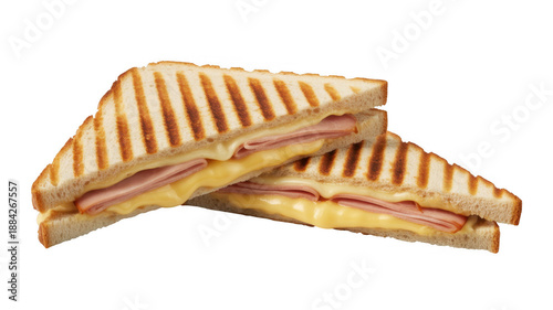 Grilled ham and cheese sandwich toasted isolated on a transparent background