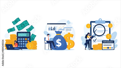 Financial Management and Budgeting Vector Illustration Set