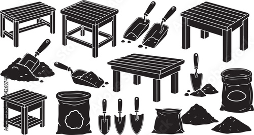 Construction tools and furniture for building and renovation projects