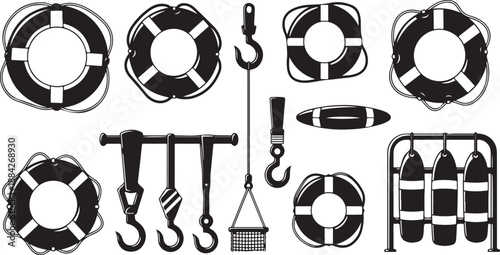 Marine Safety Equipment and Life Preservers Illustration Set