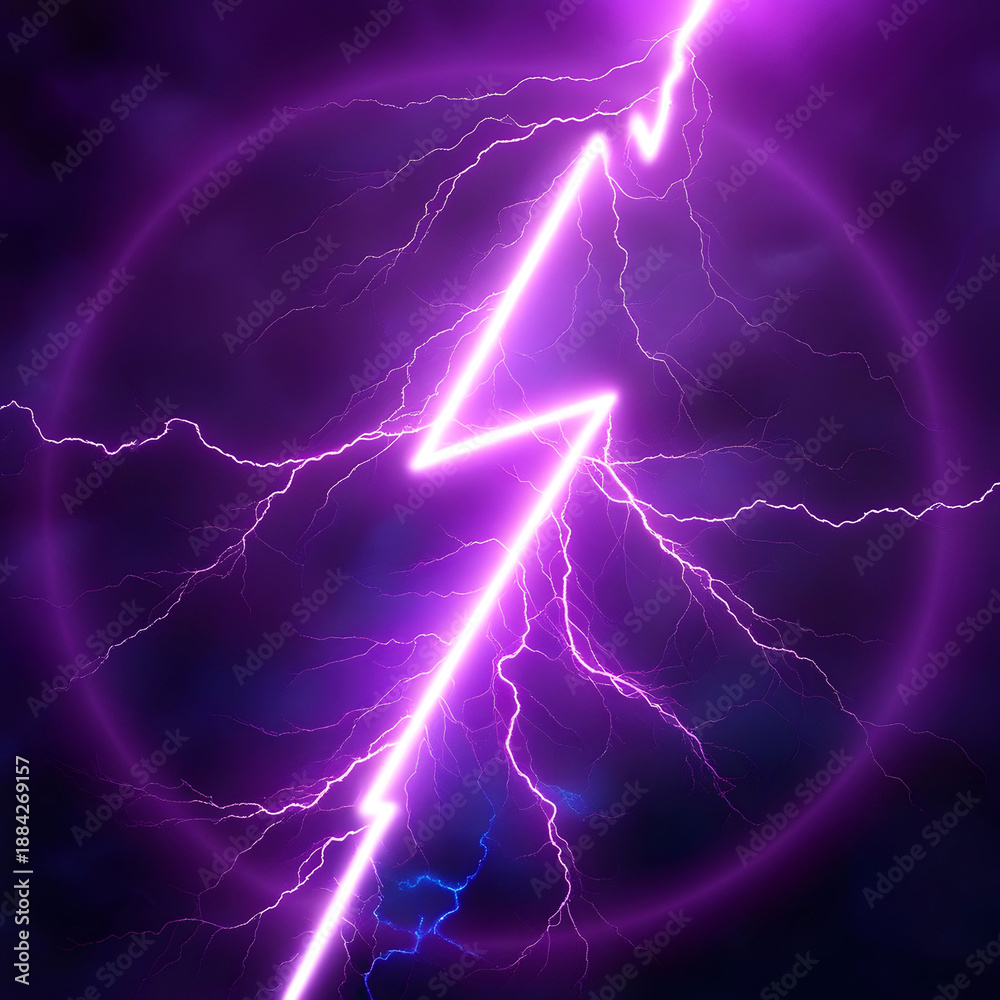 Fototapeta premium Purple Lightning Bolt Digital Art - Abstract Energy, electric, storm
