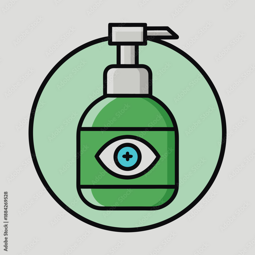 Obraz premium Green eye rinse bottle icon symbolizing hygiene and eye care solutions