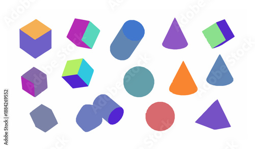 Geometric 3D gradient abstract objects vector collection
