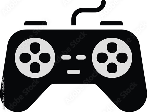Simple Flat Vector Icon of a Classic Video Game Controller with D-Pad and Buttons, Representing Gaming Entertainment and Digital Fun on Dark Background