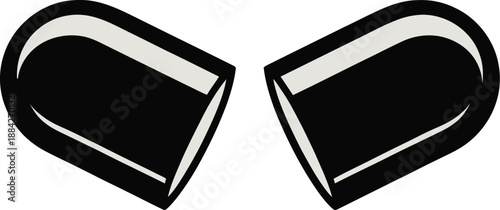 Abstract Minimalist Icon Representing Two Halves of an Opened Pill or Capsule, Symbolizing Medicine, Health, Dosage, or Pharmaceutical Concept