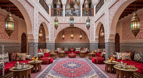 Opulent moroccan lounge with traditional decor illustration
