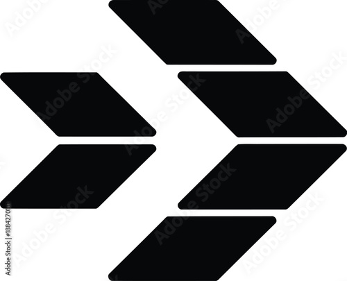 Abstract black vector graphic representing a solid, bold rightward arrow icon, ideal for conveying concepts like advancement, success, continuation, or clear path indication in corporate materials.
