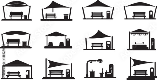 Various Stage and Booth Silhouette Icons for Events and Festivals