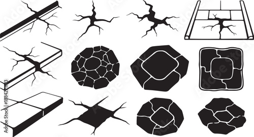 Cracked Surface Patterns and Broken Texture Illustrations