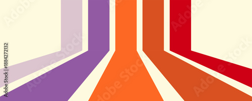 Abstract colorful 70s background vector. Vintage retro wallpaper with rainbow stripes and wavy lines. A 1970 color illustration suitable for posters, banners, decorative items and wall art.