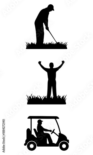 Golfing silhouette, set of golf player vector, golf stick vector design, golf bat silhouette art design