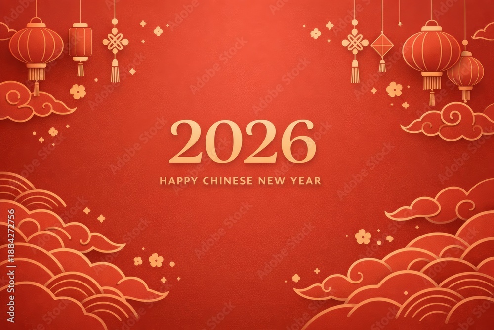 Naklejka premium Chinese new year greeting design illustration background on minimalist style. Generative AI technology. 