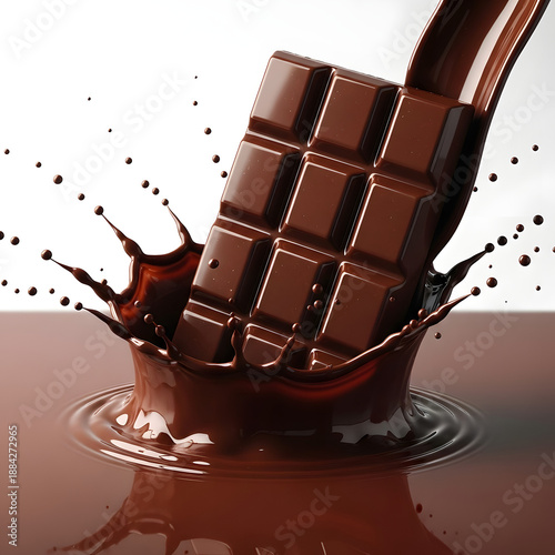 Luxury Valentine Chocolate Bar Emerging from Melted Chocolate