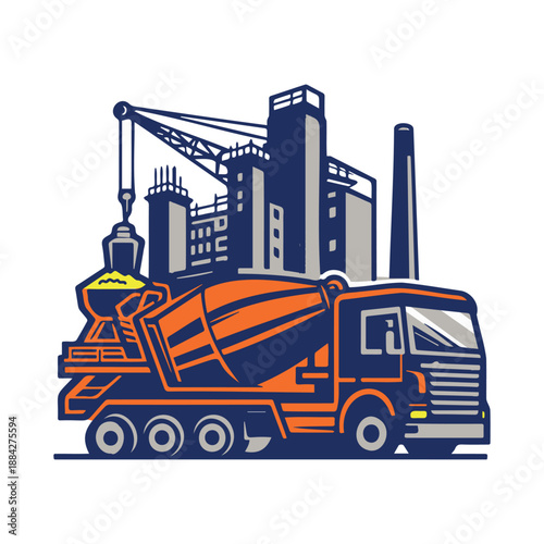 Cement Mixer Truck Construction Industry Vector Logo