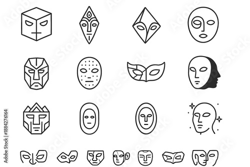 Warrior mask icon mystery layered prism face fractured abstract vector masquerade icons