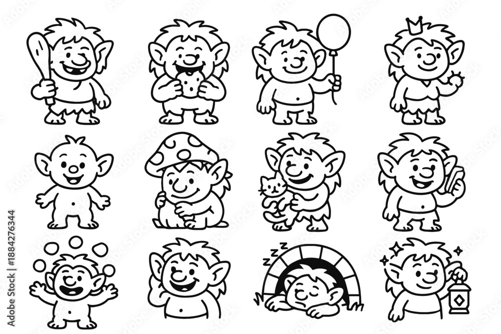 Obraz premium Carrying troll mushroom vector bridge lantern crown icon clumsy cartoon sleepy