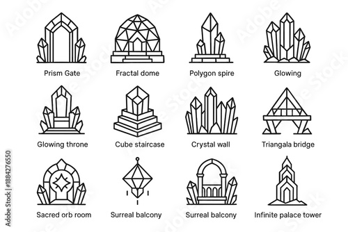 Tower icon icons wall room crystal orb sacred dome prism vector balcony