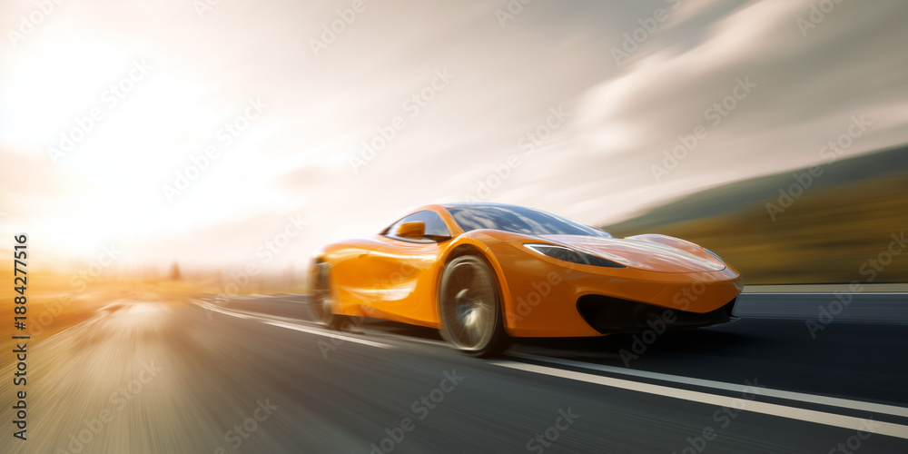 Fototapeta premium Luxury yellow sports car on the road