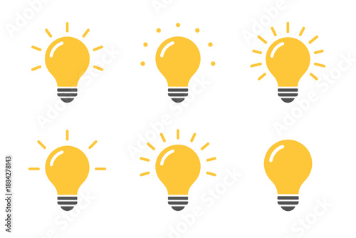 Collection of six yellow light bulb icons symbolizing ideas and innovation