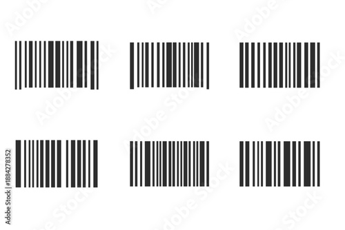 Collection of six different black barcodes on a white background for product identification