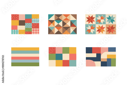 Collection of six retro geometric patterns in various styles and colors