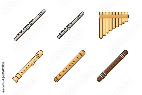 Collection of various wind instruments including flutes and panpipes