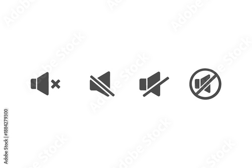 Collection of four distinct mute speaker icons with different styles and notations