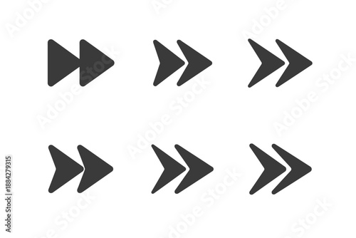 Set of six fast forward icons with different shapes and sizes on a white background