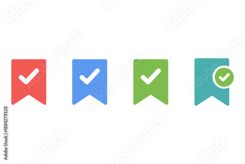 Collection of colorful bookmark icons with checkmarks indicating completion or selection