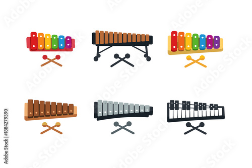 Collection of colorful and wooden percussion instruments with mallets